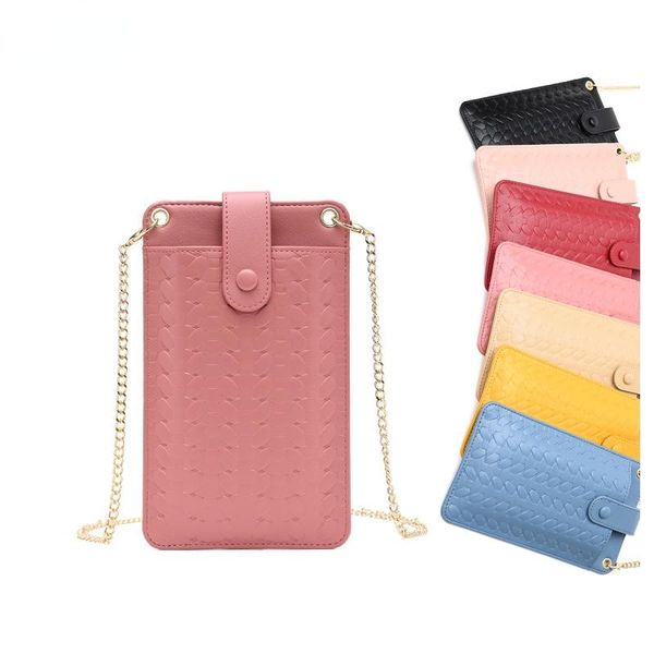 

card holders ladies fashion solid color chain metal zipper mobile wallet detachable long shoulder strap crossbody bag for women, Brown;gray