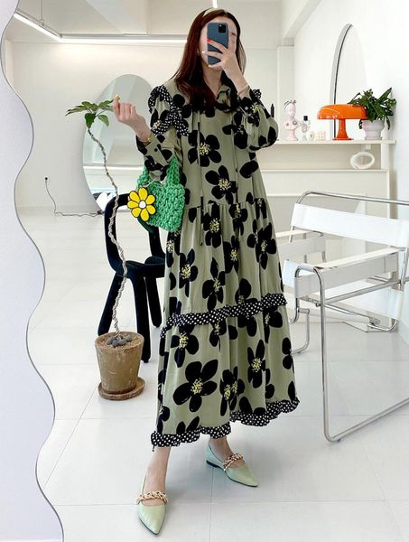 

casual dresses 2021 women loose print sailor collar patchwork dress, Black;gray