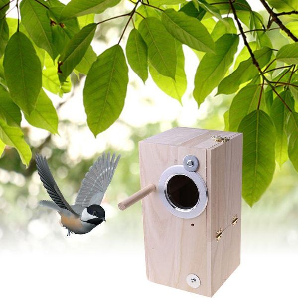 

wooden bird nesting breeding box house parakeet mating case with clear window fo drop cages