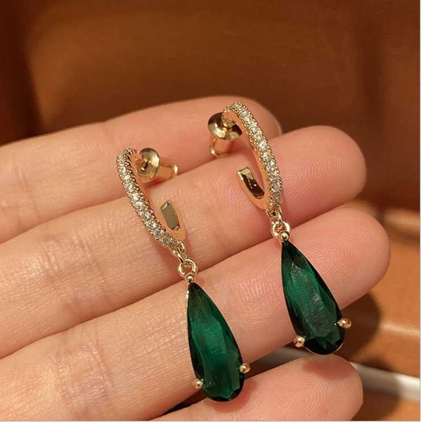 

dangle & chandelier women retro green zircon drop earrings female tide, Silver
