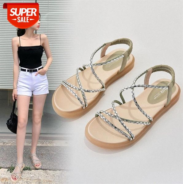 

zhr flat sandals trendy simple wild open-toed net red student fairy style women's shoes #zm1g, Black