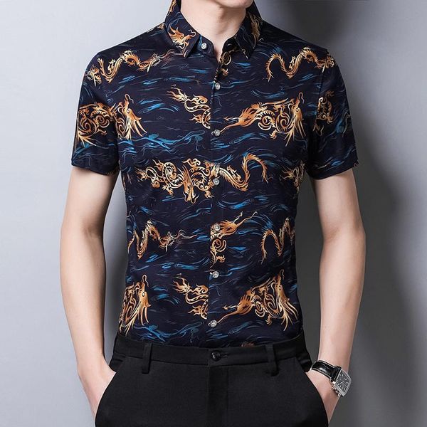 

men's casual shirts 2021 summer men mercerized cotton shirt short sleeve man beach floral male 100% pure, White;black