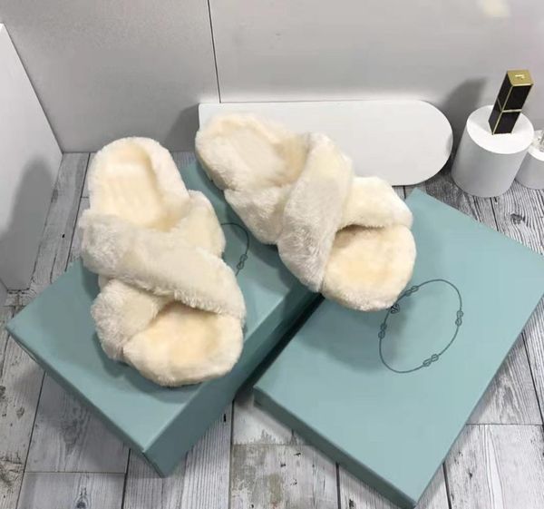 

slippers 2021 autumn and winter brand designer leather wool fashion trend luxury ladies 34-41 size, Black