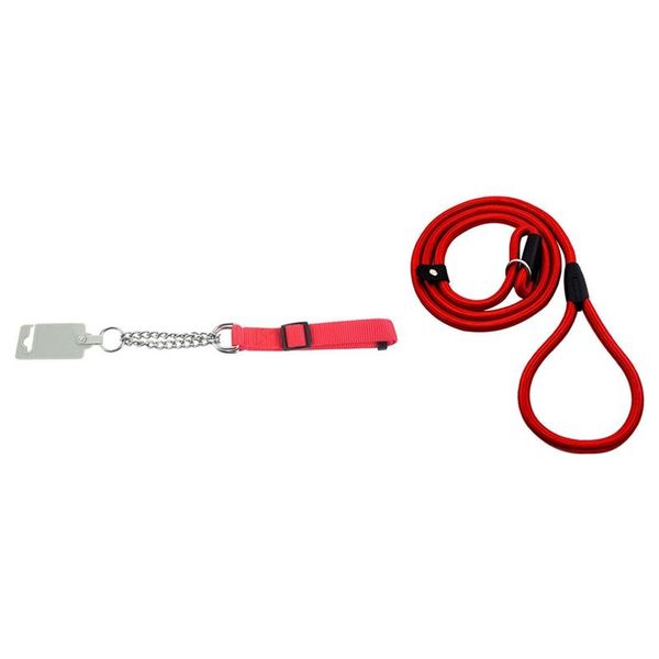 

gear martingale adjustable choke-style dog collar red & sturdy pet rope nylon slip training walking lead collars leashes
