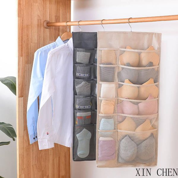 

double sided hanging storage bag for underwear books organizer wardrobe closet hanger portable clothing boxes & bins