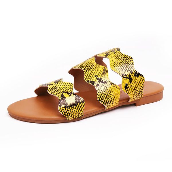 

slippers serpentine women wave slides three band shoes lady snake pattern leather flip-flops roman sandals mules woman, Black