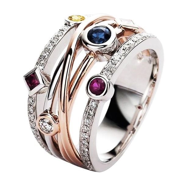 

wedding rings colorful cubic zirconia delicate women ring jewelry bridal band fashion cross geometric cz dancing party, Slivery;golden