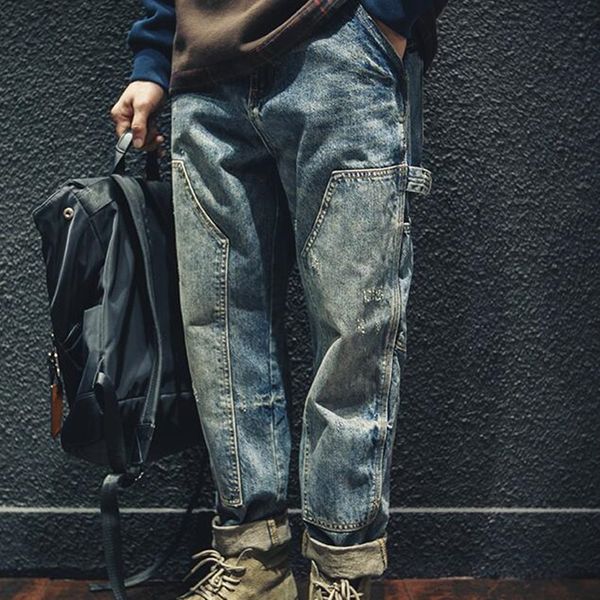 

men's jeans hougong jeans hip hop casual pants men's wear japanese slacks clothing, Blue