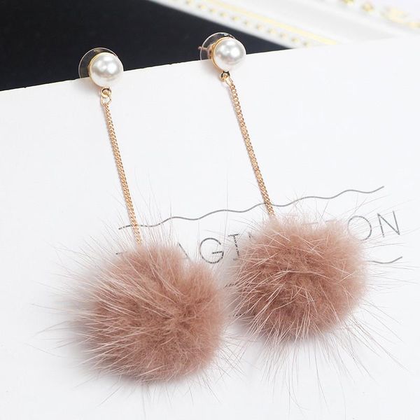 

dangle & chandelier 2021 korean lovely imitation pearl charm fluffy pompom ball drop earrings for women wedding bridal jewelry boucle d&#039, Silver
