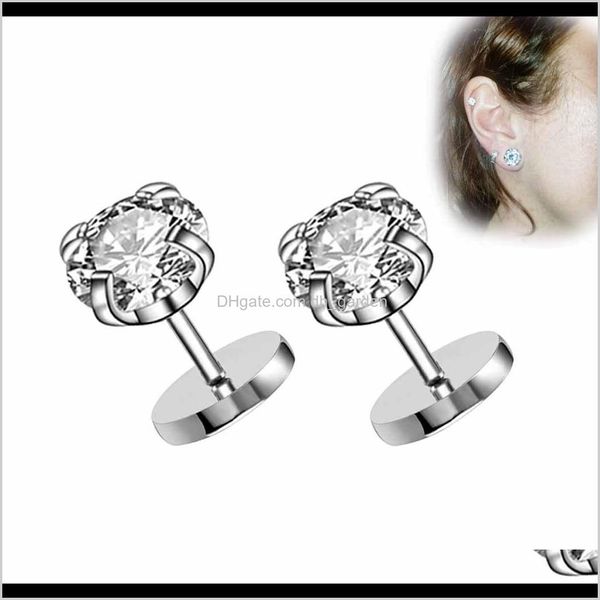 Ohrstecker Schmuck Drop Lieferung 2021 Silber Farbe Runde Edelstahl Nadel Echte Zirkon Ohrstecker Jungen und Mädchen für DIY Party Ohrringe Duz3D