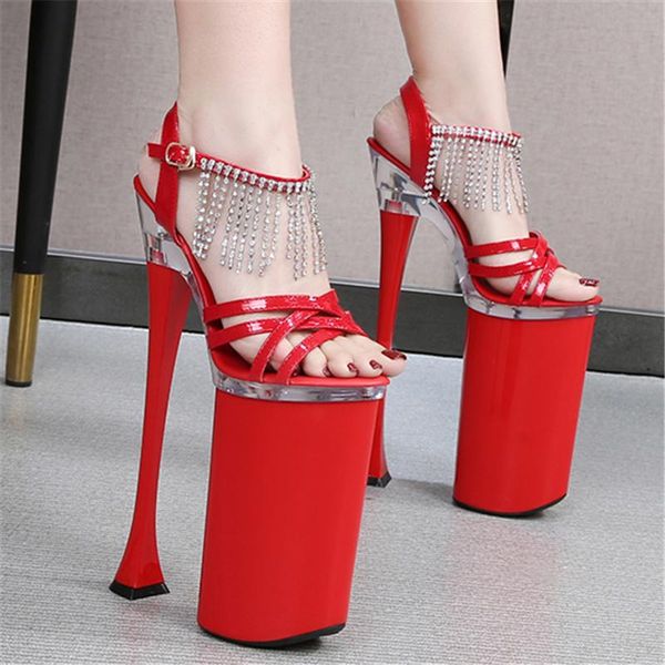 

super high heel sandals women summer 2021 platform stiletto 26cm female shallow mouth shoe patent ladies party footwear, Black
