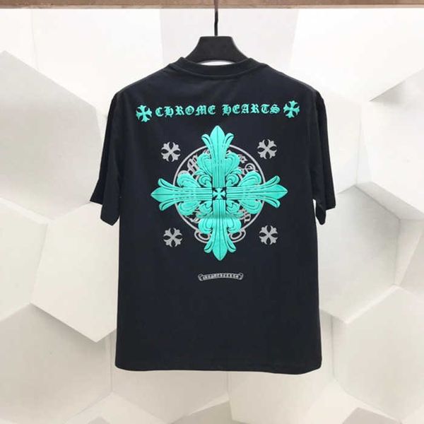 

fashion outlet 21ss chrome fengchao brand summer ch cro fluorescent green cross sanskrit foam printed round neck short sleeve t-shirt for me, White;black
