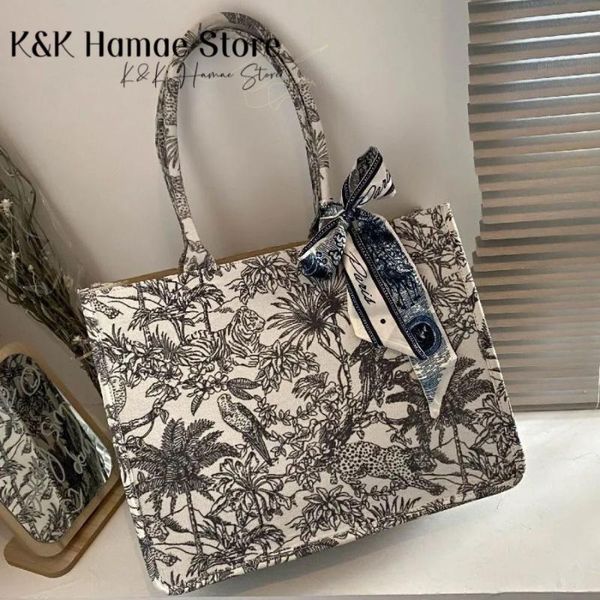 

fashion shoulder bags flower embroider linen handbags large capacity tote luxury ladies shopping for women 2021 evening