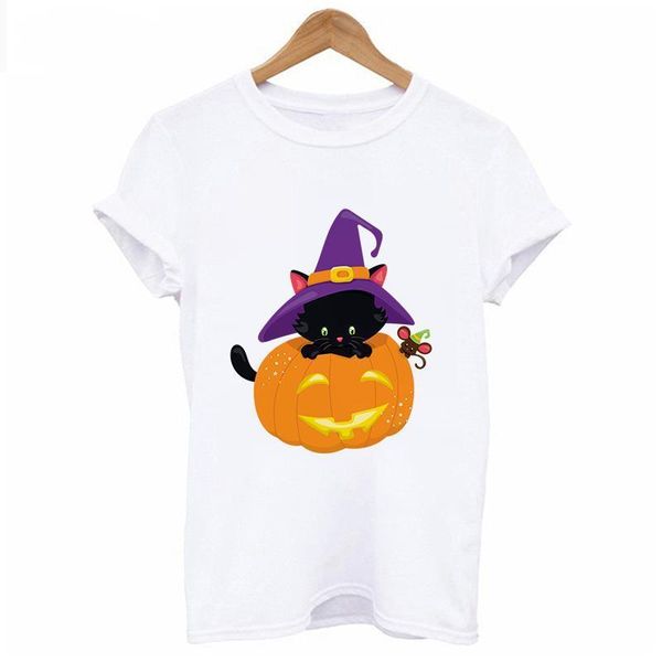 

halloween cat and pumpkin men mens fashion harajuku short sleeve white comfortable clothing, White;black