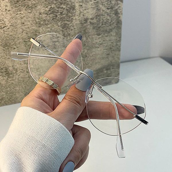 

sunglasses rimless anti blue light glasses fashion computer phone goggles frameless decoration eyeglasses women, White;black
