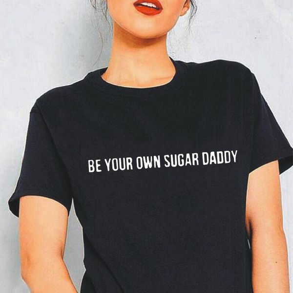 

be your own sugar daddy women casual tee femme letter print short sleeve pink, White