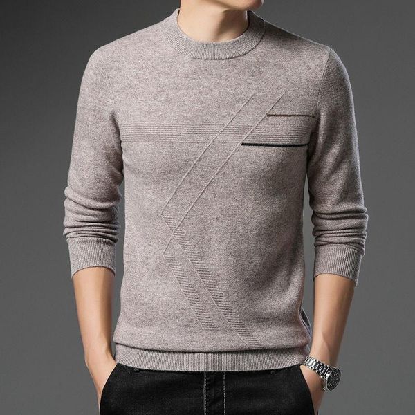 

men's sweaters 100% wool thickened sweater fashion autumn winter 2021 business casual solid color office warm middle-aged father, White;black
