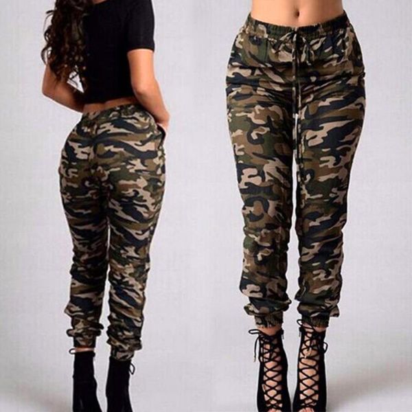 

women's pants & capris women casual drawstring pockets long skinny ankle tied camouflage trousers tactical slim, Black;white