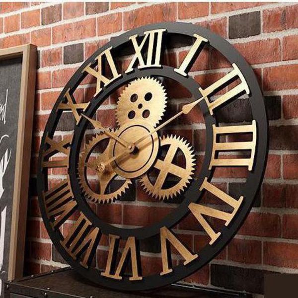 

wall clocks antique european wood gear clock living room creative bar cafe decorative digital 45028