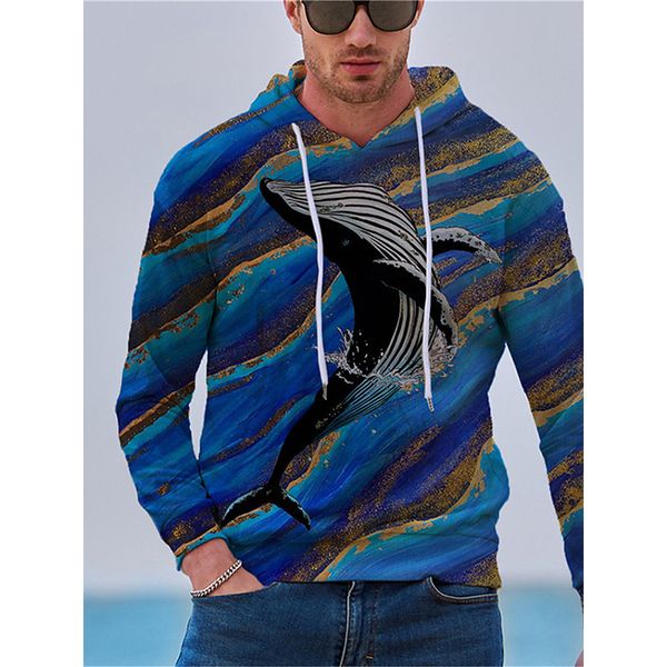 

sea whale design pattern men s 3d printed hoodie visual impact party punk gothic round neck american sweatshirt hoodie, Black