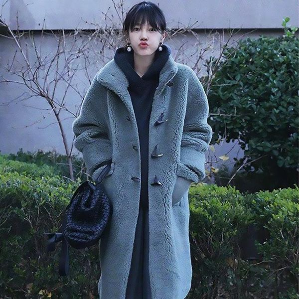 

women's fur & faux winter sheepskin coat for women teddy natural jacket 2022, Black