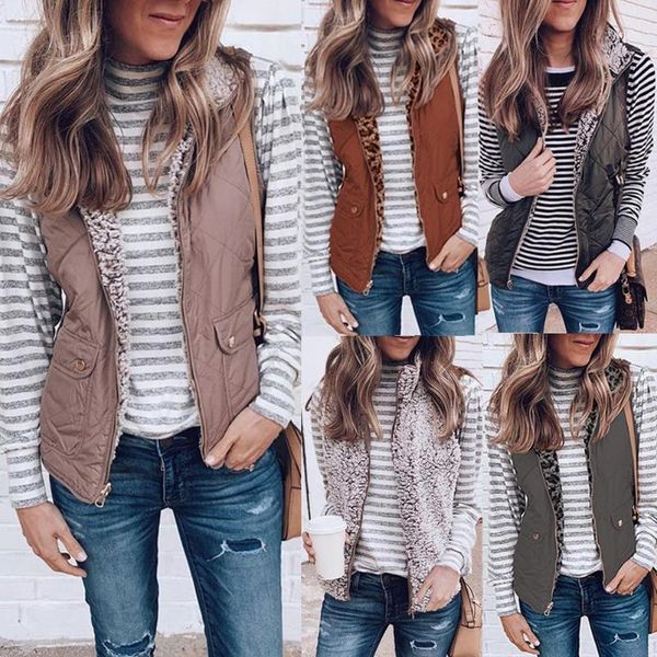 

women's vests reversible jacket women winter sleeveless waistcoat lapel zipper closure warm for women1 lcg9, Black;white