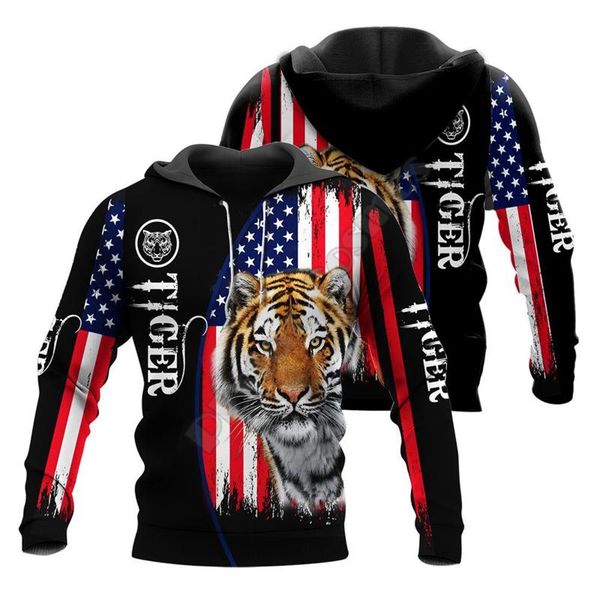 

women's hoodies & sweatshirts american flag tiger 3d printed men women fashion hooded long sleeve streetwear funny animal pullover 02, Black
