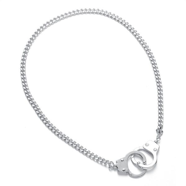 

pendant necklaces harong handcuff necklace stainless steel chain punk couple choker women jewelry for valentine's day gift, Silver