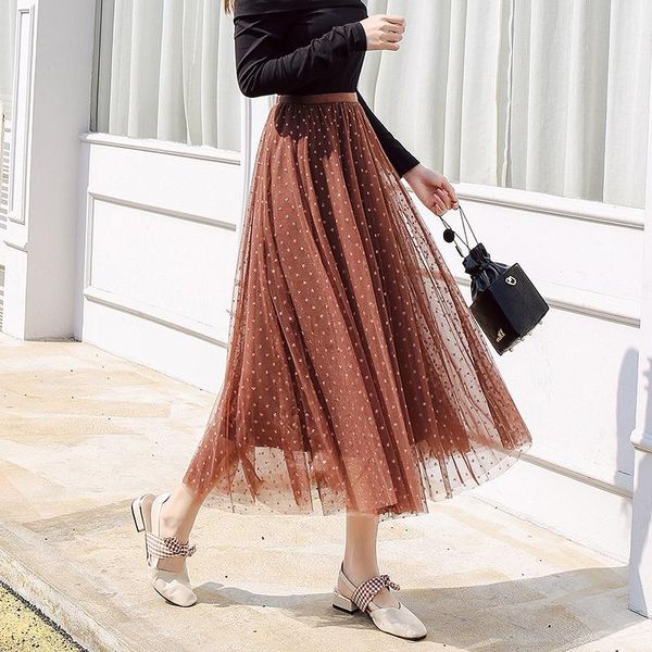 

skirts 3 layers skirt women brown stars sequins pleated midi tulle japanese fashion mesh tutu, Black