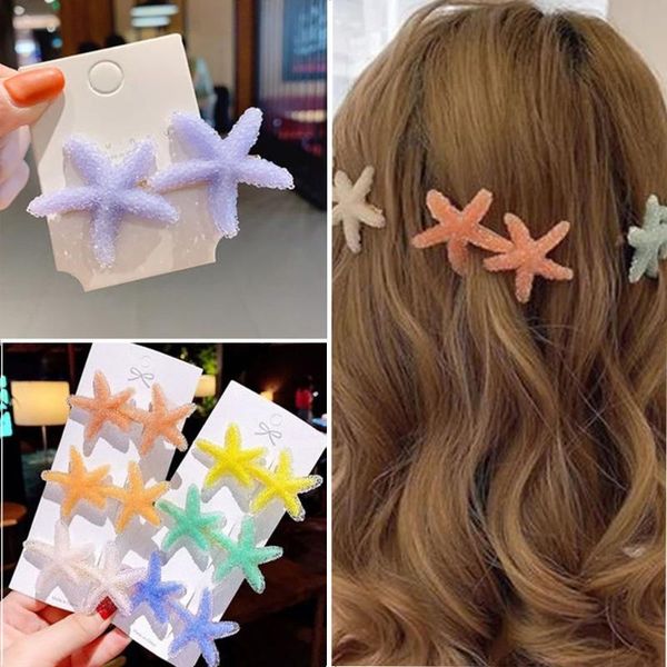 

hair accessories 4set candy color starfish hairpin for girls children sea world star clip bangs, Slivery;white