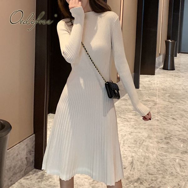 

autumn women knitted long sleeve slim sweater dress 210415, Black;gray