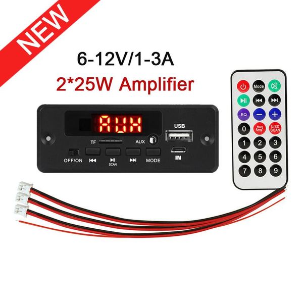 

& mp4 players 2*25w bluetooth 5.0 mp3 player decoder board 6v 12v car fm radio module support tf usb aux handscall record