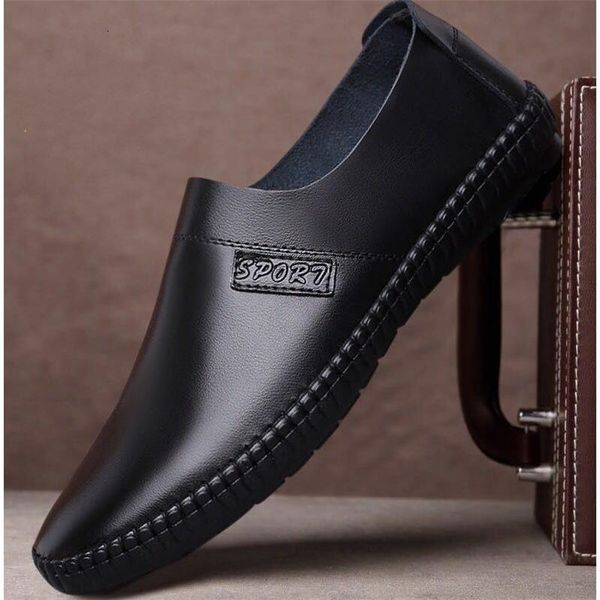 

shoe 2021 spring leather casual breathable driving soft men's dress shoes 0r1c, Black