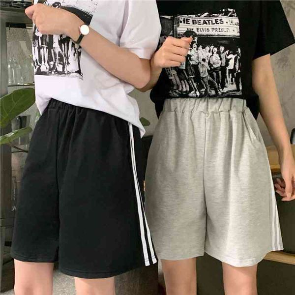 

five points sport women shorts summer loose wide high waist shorts biker casual black gray striped short pants oversized, White;black