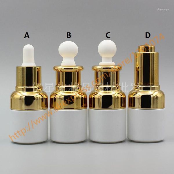 

20ml pearl white glass essential oil bottle with shiny gold dropper lid or press cover.oil vial.cosmetic container