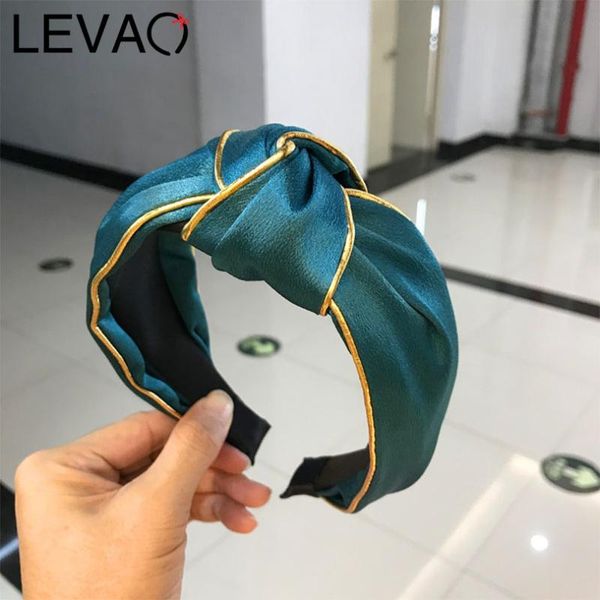 

hair accessories levao korean satin solid knotted girls turban golden rim bezel holder headwear headband hairband ladies women