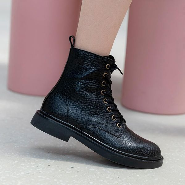 

boots women ankle round toe low heels punk motorcycle autumn winter ladies shoes woman, Black