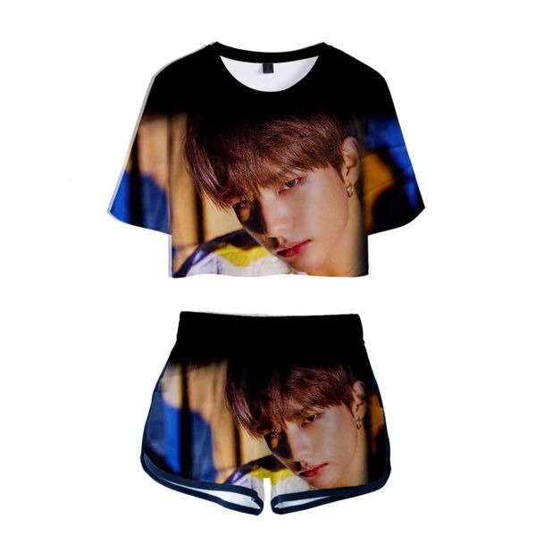 

women's t-shirt beach set kpop stray kids 2 piece yellow street wood of girls'children's girls' girls'sport t shirt, White