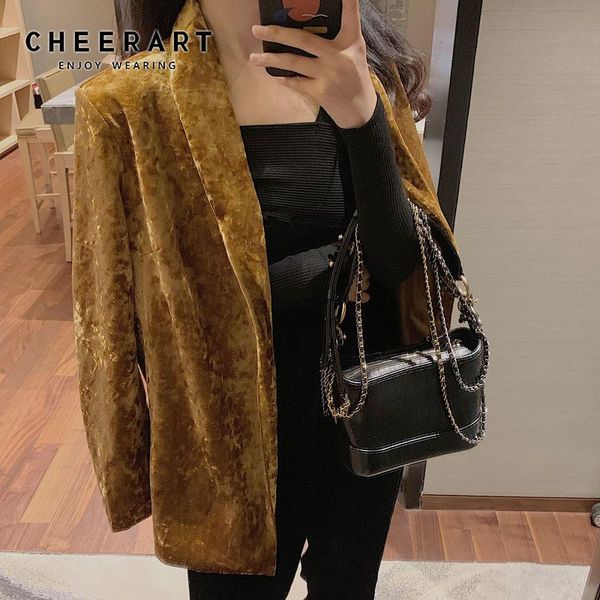 

women's suits & blazers cheerart gold velvet blazer women suit jacket ladies coats korean opensleeve femme clothing 2021 autumn fashion, White;black