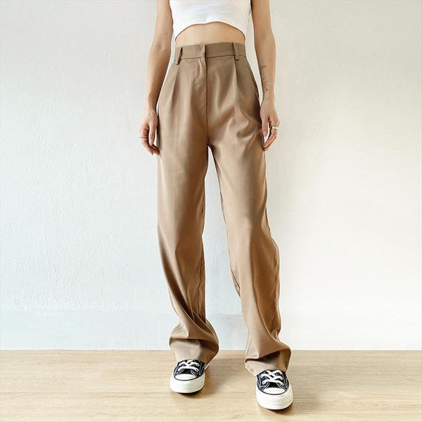 

harajuku high waist straight women capris trousers fashion loose casual elegant career trouser suits pockets, Black;white