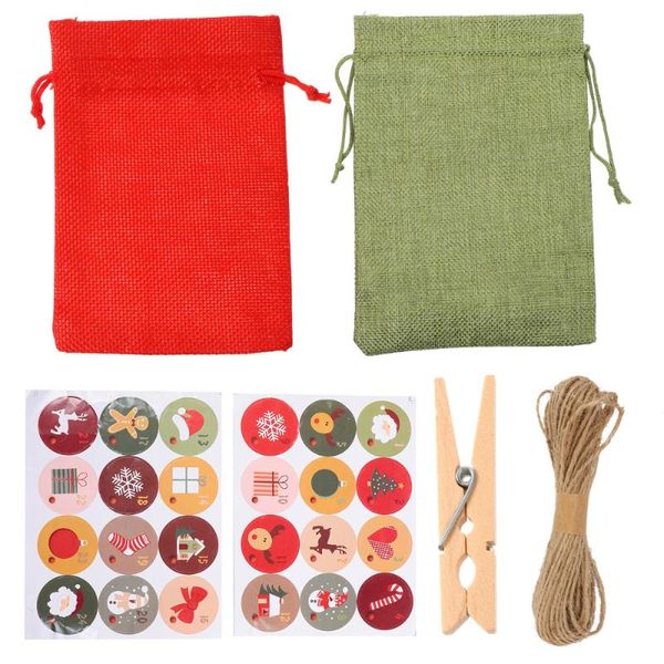 

24pcs christmas gift bags with 24 stickers clips candy pouches wrap