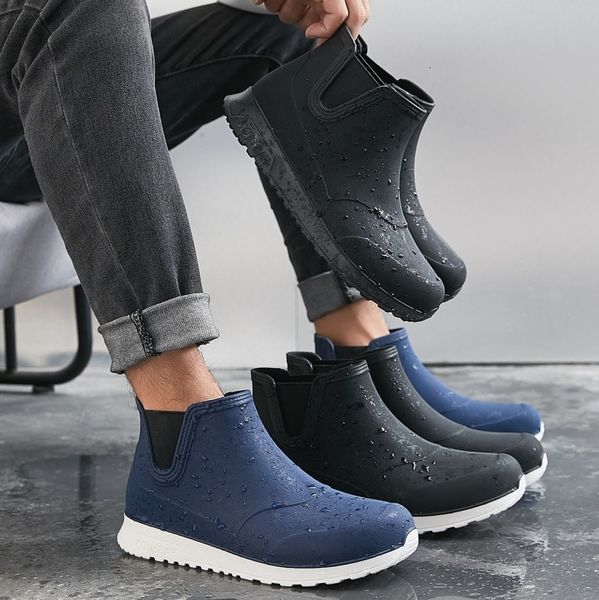 

shoes men's autumn and winter short tube anti-skid thick bottom water warm medium rain boots low fashion over, Black