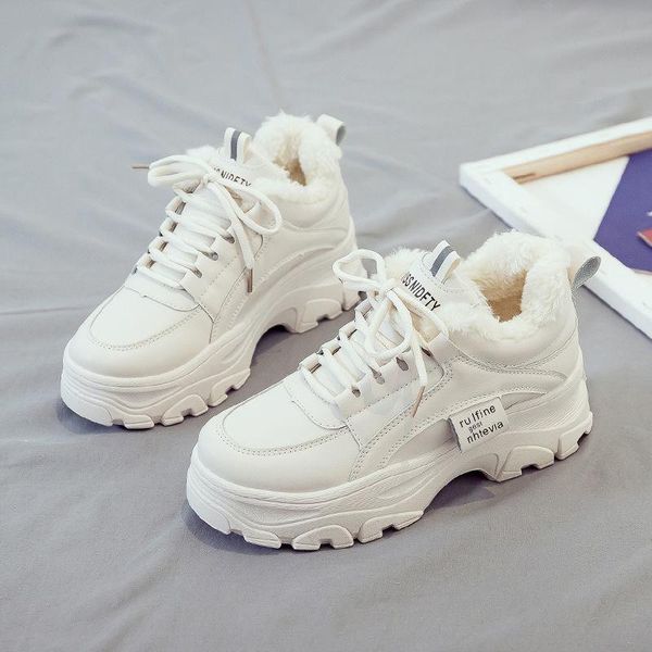 

boots shoes woman dad women's autumn and winter plus velvet casual thick bottomed extra high warmth retention material, Black