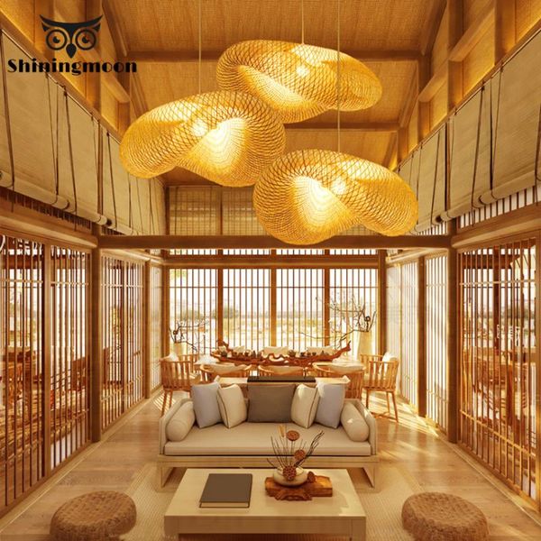 

modern led pendant lights vintage home decor bamboo weaving wooden lamp living room restaurant shop bar fixture lamps