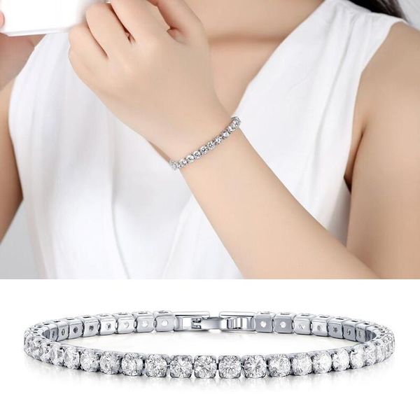 

link, chain luxury 4mm cubic zirconia fashion terndy tennis bracelets iced out crystal wedding for women couple bracelet, Black
