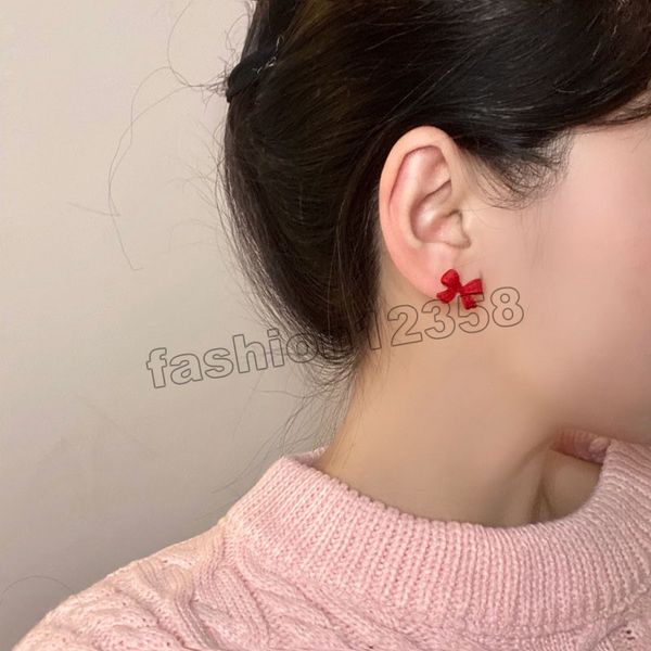 Trendy Black Red Sweet Bow Metal Ohrstecker Für weibliche einfache Schmuck heiße Verkaufen Weihnachtsgeschenke Mode