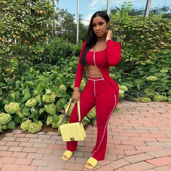 

women's two piece pants autumn 2 set festival clothing s ribbed crop long bodycon club outfits for tnje, White