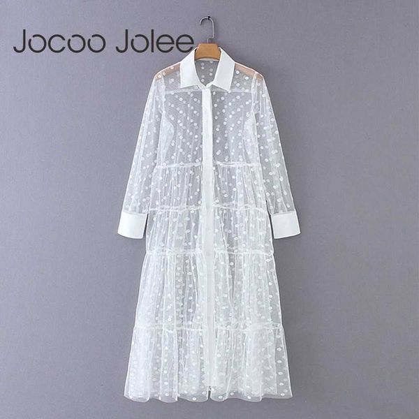 

perspective long shirt dress stylish polka dot patchwork transparent midi dresses long sleeve female chic mesh dresses 210619, Black;gray