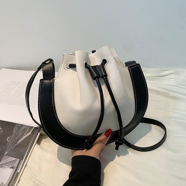 

designer bags 2021 new personalized color blocking bags fashion women's drawstring bucket bag single shoulder messenger bag