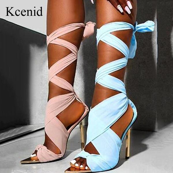 

sandals kcenid summer women's ankle cross-strap pointed toe shoes metal high heels open pink black